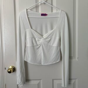 Edikted White Long Sleeve Twist Front Top